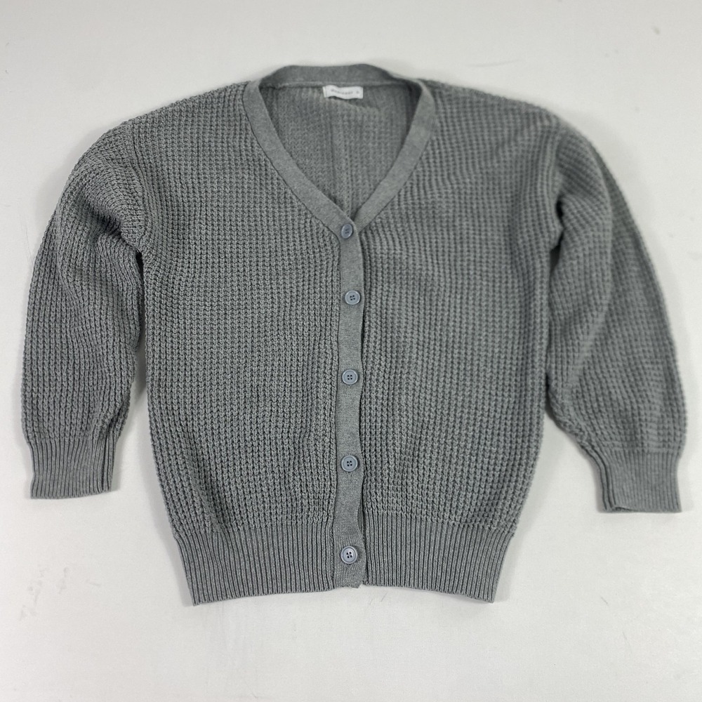Qualfort Sweater Mens XL Gray 100% Cotton Waffle Knit Button Cardigan V Neck